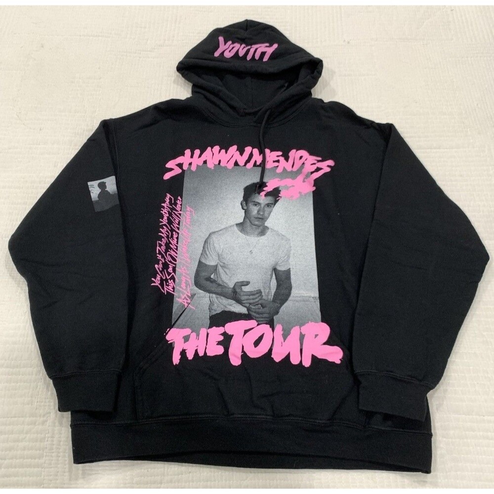 Shawn Mendes The Tour Hoodie Black Pink Graphic Sweatshirt Size Medium Unisex